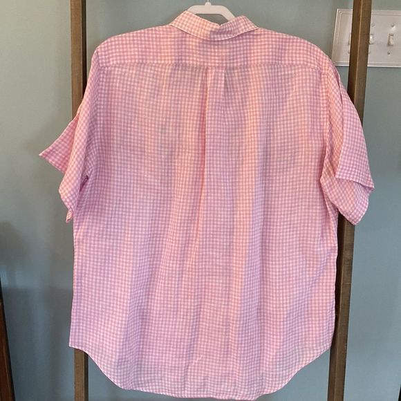 Ralph Lauren Pink & White Checked Linen Classic Fit Shirt Size Large - Picture 6 of 10